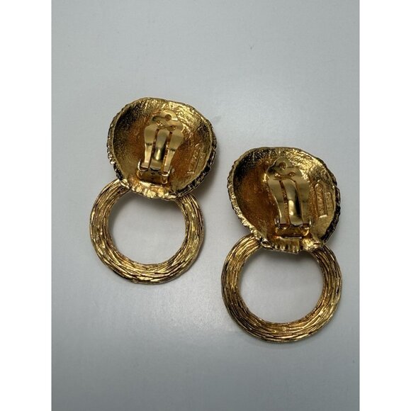 Vintage D’Orlan Gold Tone Lion Head Clip On Earrings Emerald Eyes 2” - Picture 7 of 14